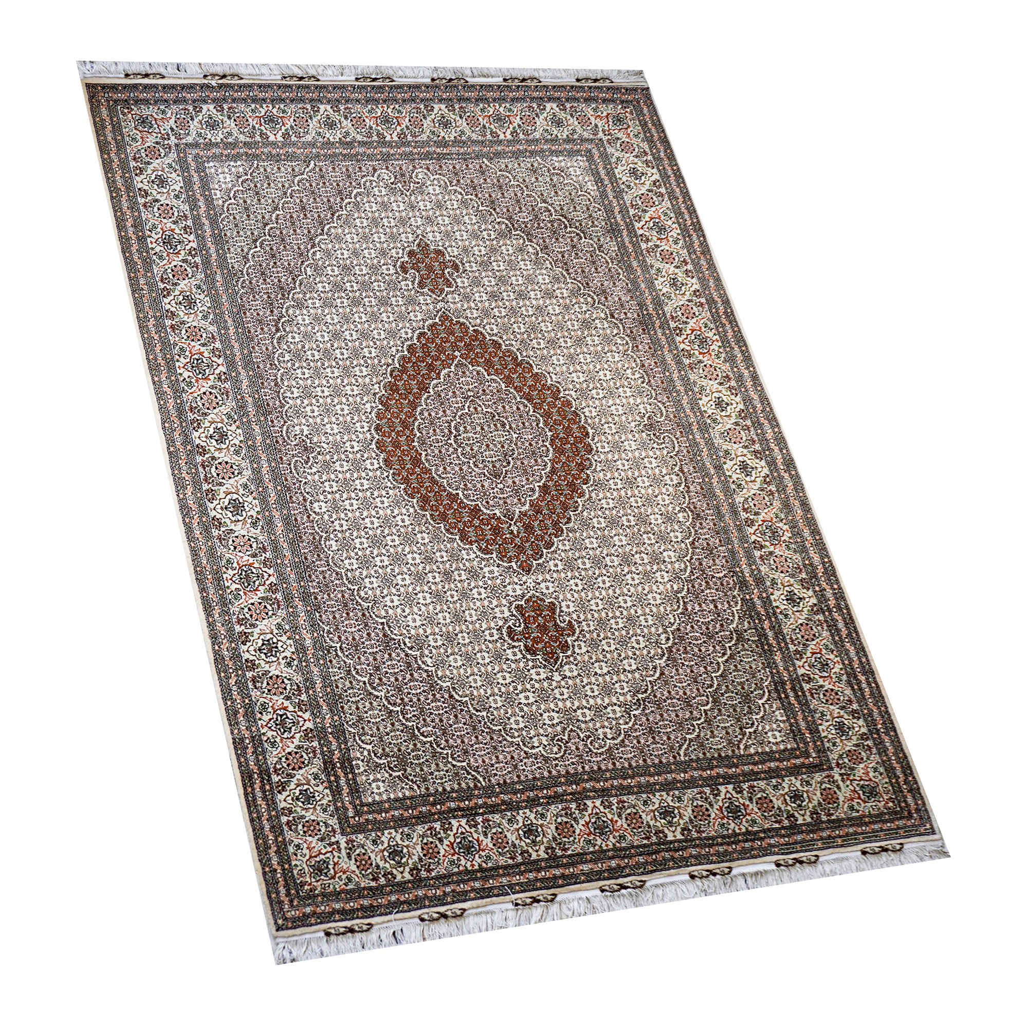 正宗波斯地毯，羊毛手工结制，产自霍伊 Riz Mahi 棕色