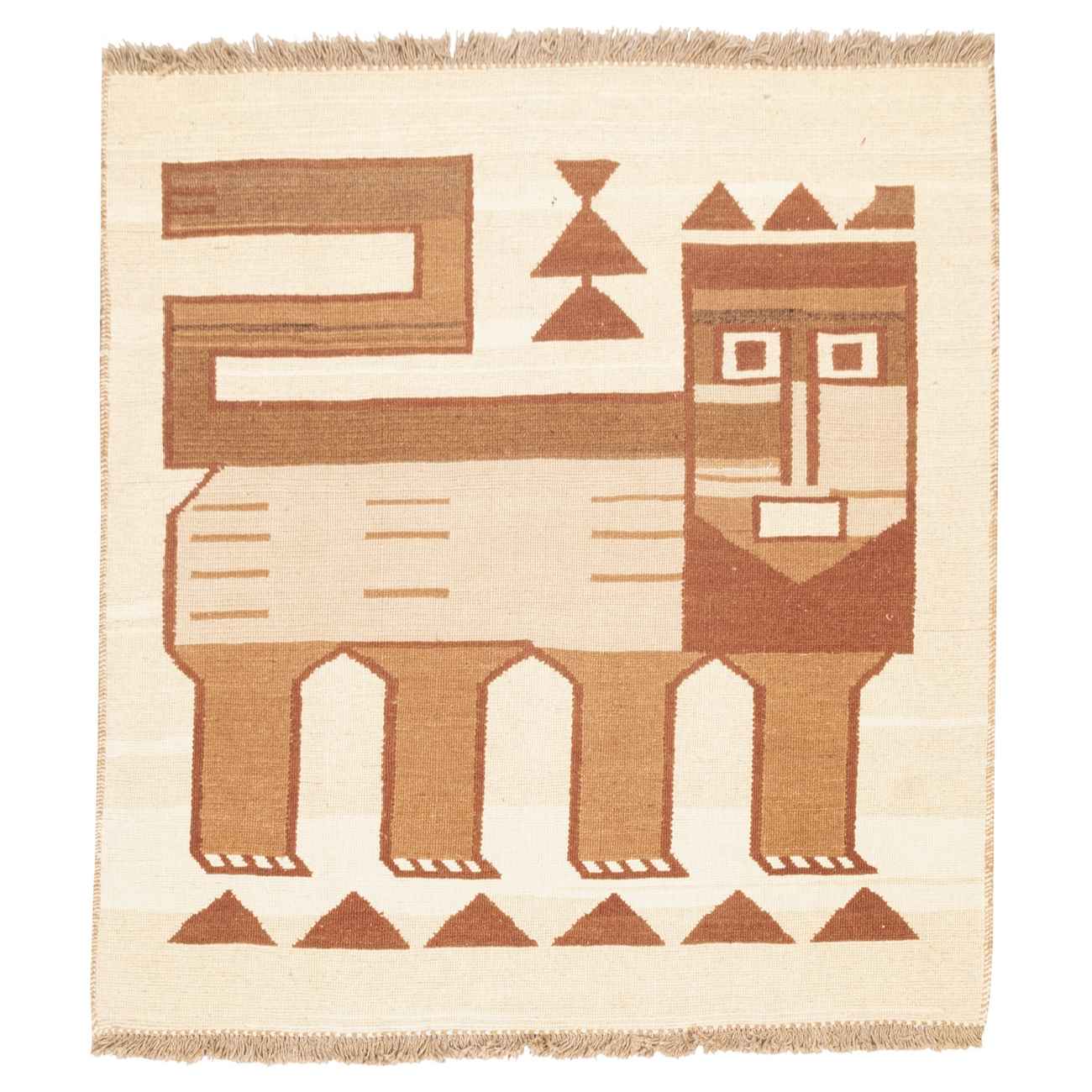 Main image of 正宗波斯羊毛基利姆地毯 手工编织于克尔曼 狮子图案 奶油色