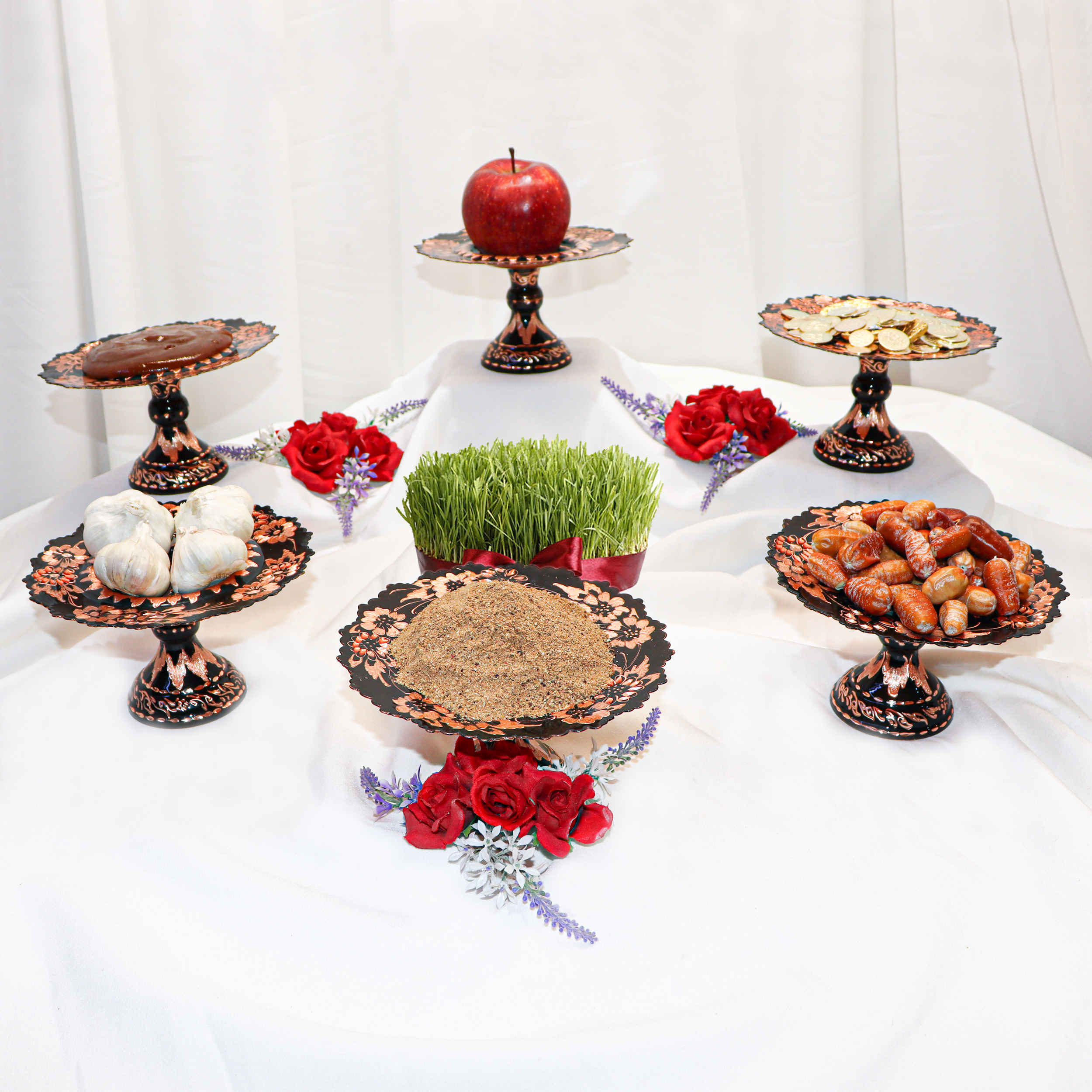 铜制哈夫特·辛套装——手工雕刻,诺鲁兹桌面装饰