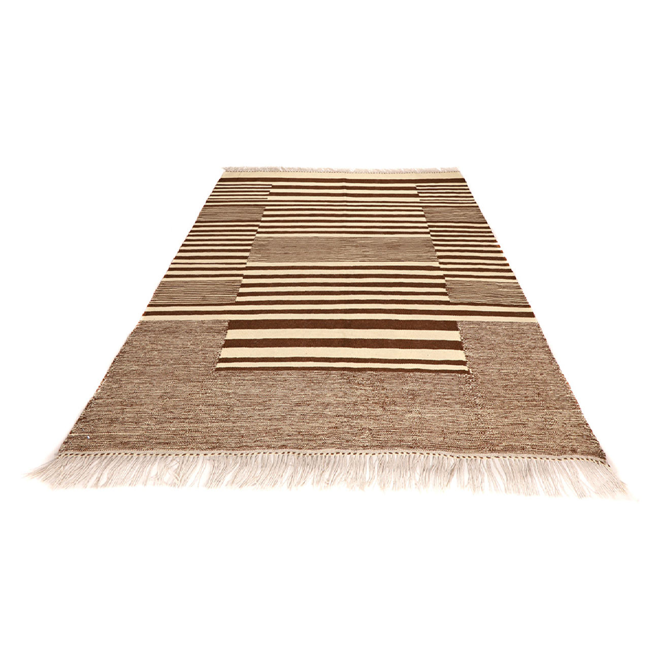 真正波斯羊毛基利姆地毯 手工编织于伊斯法罕 条纹 奶油色