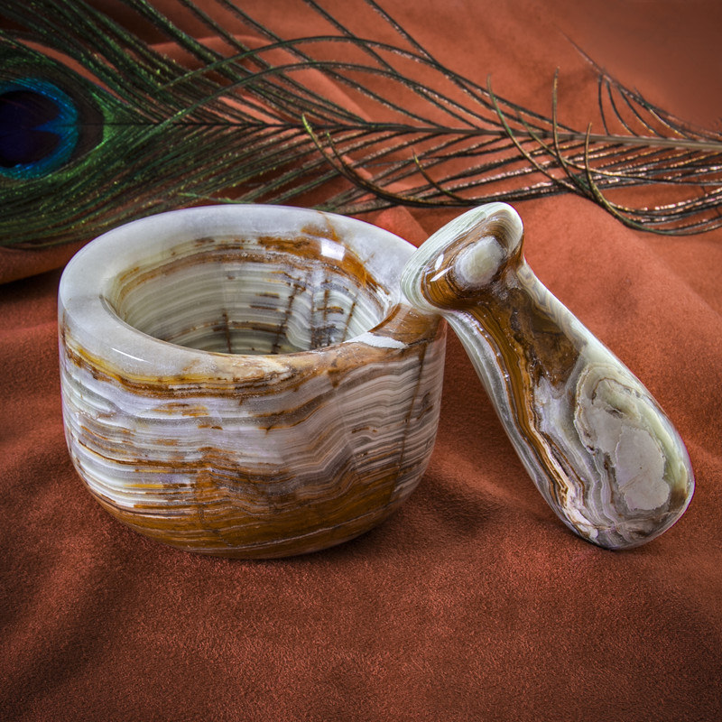 大理石杵臼套装 – 手工制作,厨师及家庭烹饪