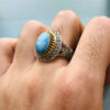 Thumbnail 4: 男士波斯尼沙布尔绿松石纯银手工戒指——雕刻款
