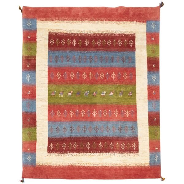 波斯加贝羊毛地毯 手工编织于法尔斯 动物与树木图案