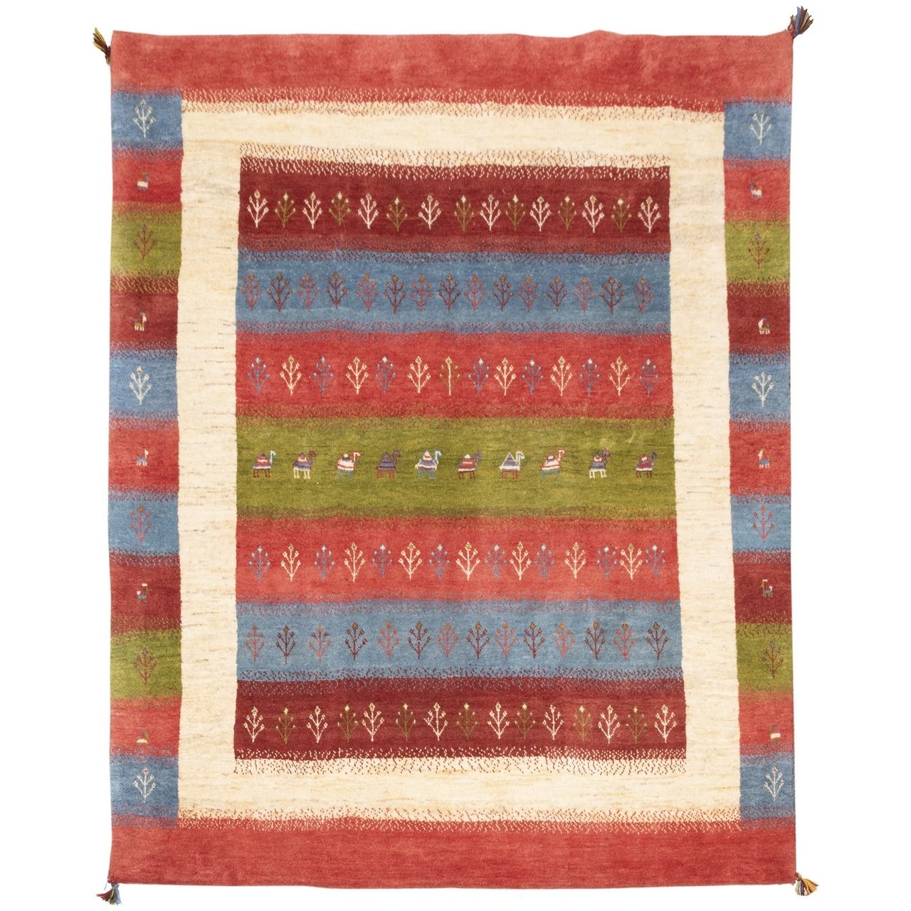 Main image of 波斯加贝羊毛地毯 手工编织于法尔斯 动物与树木图案