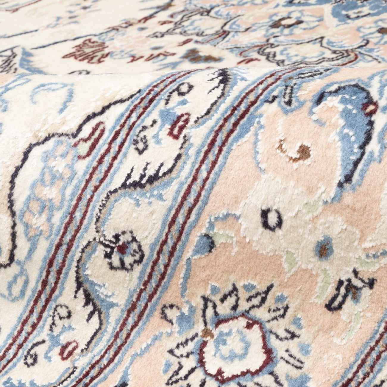 原创波斯丝地毯，手工结制，产自塔巴斯 花卉 Medallion 奶油色