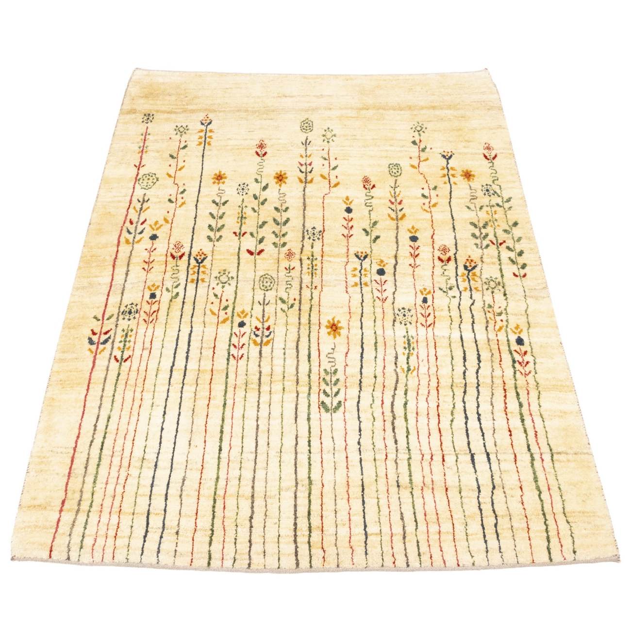 波斯加贝羊毛地毯 手工编织于法尔斯 花卉 奶油色