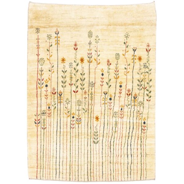 波斯加贝羊毛地毯 手工编织于法尔斯 花卉 奶油色