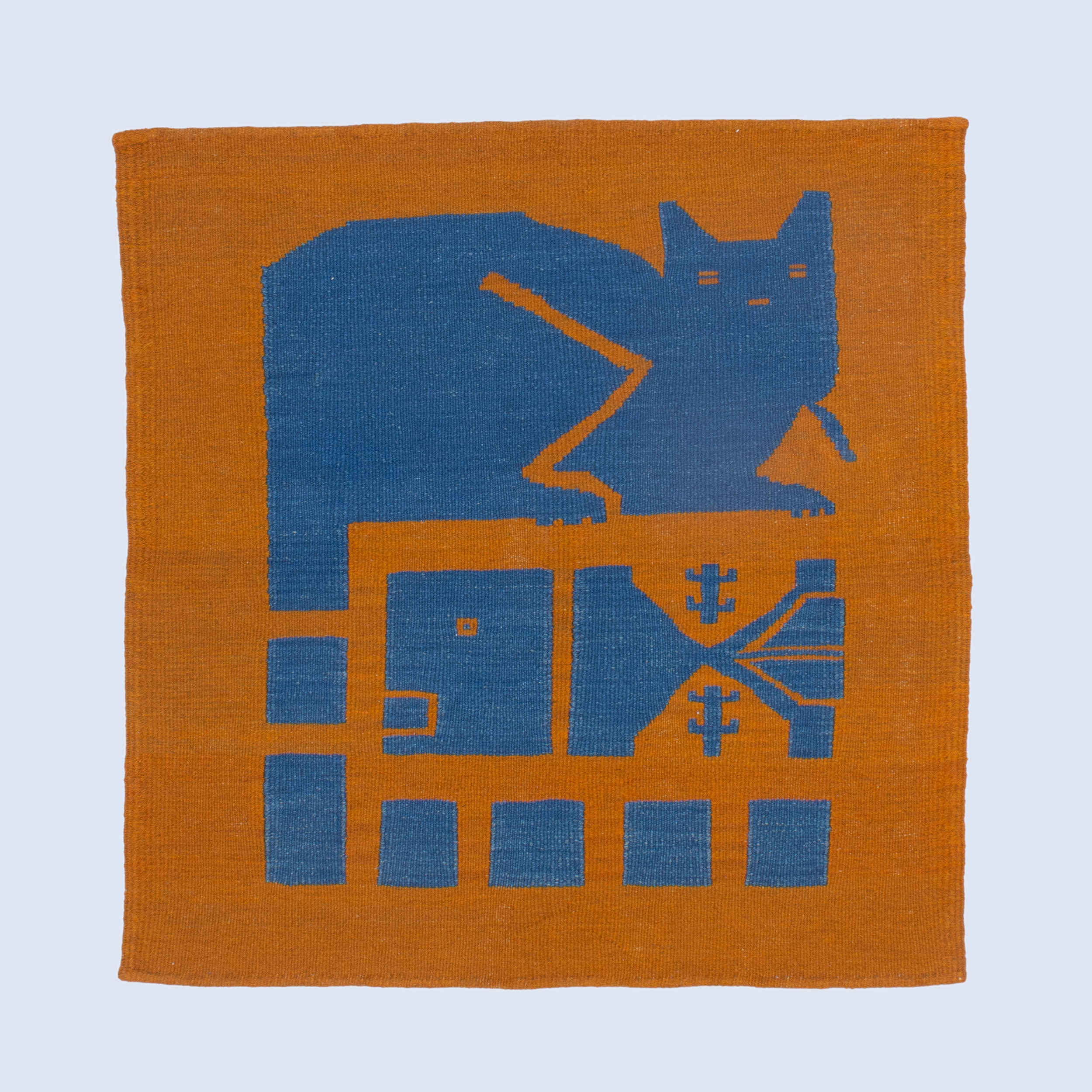 Main image of 真正波斯羊毛基利姆地毯 手工编织 猫与鱼图案