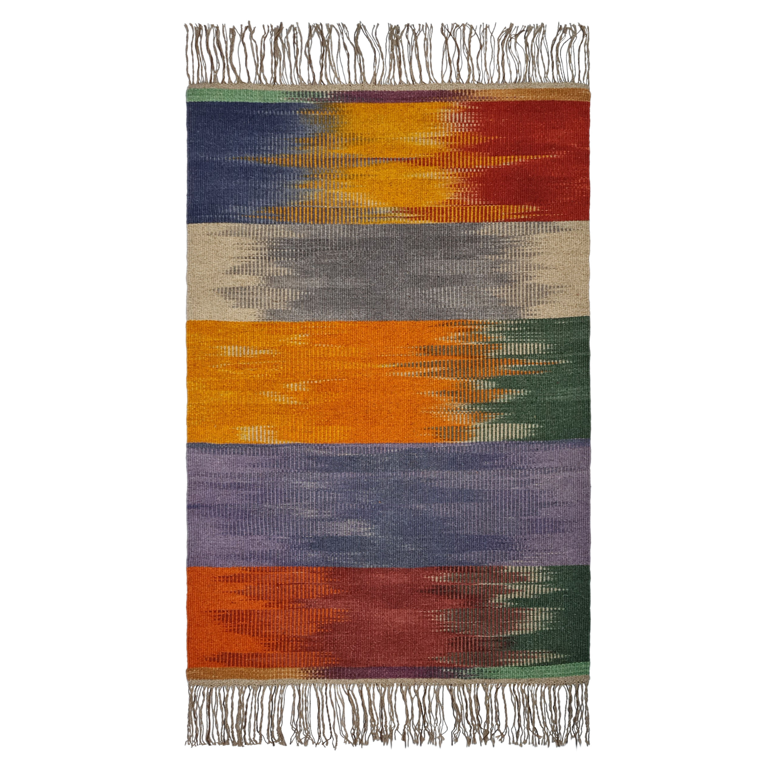 Main image of 波斯羊毛克里姆地毯 手工编织于洛雷斯坦 条纹橙色