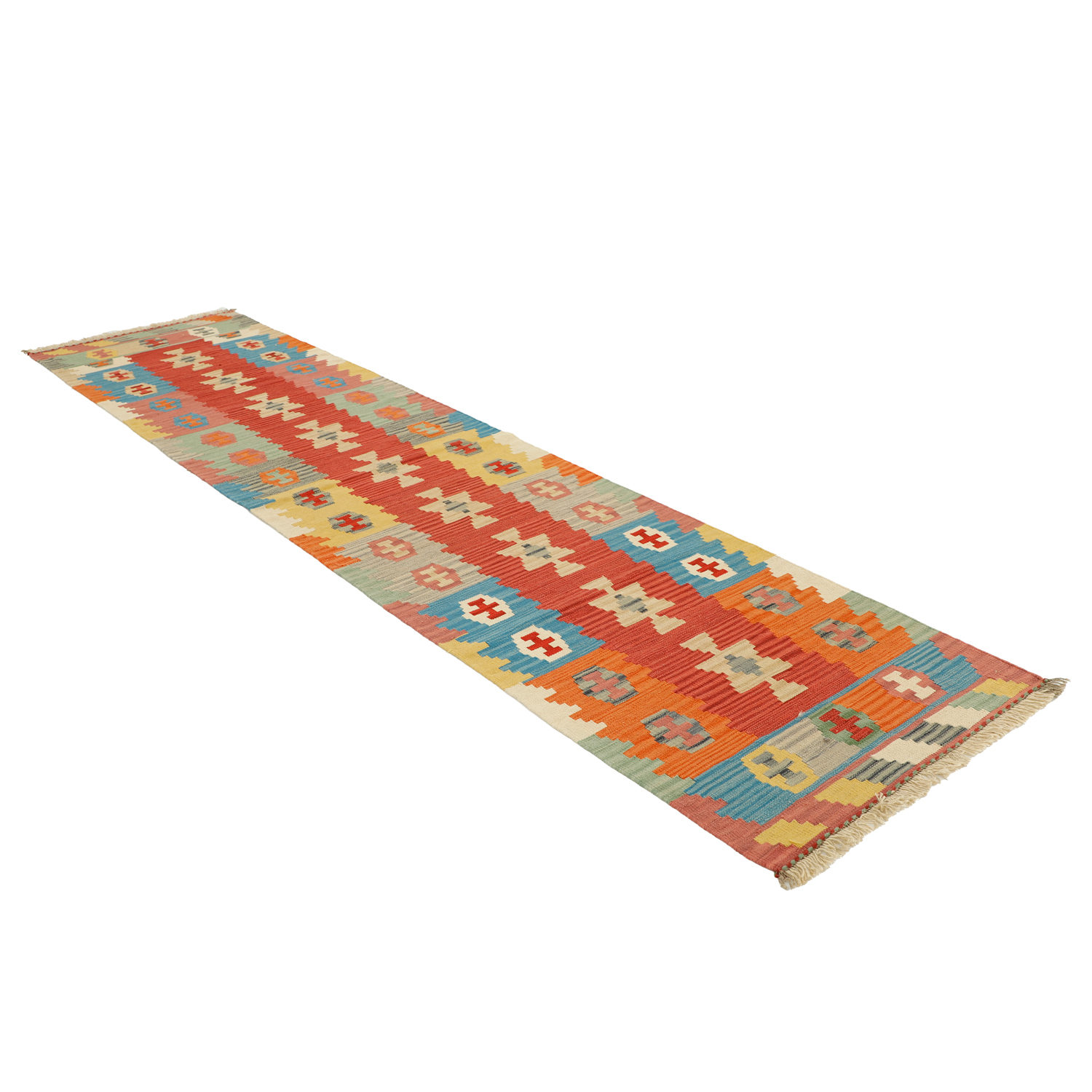 波斯羊毛克里姆长条地毯 手工编织于法尔斯 卡什凯红