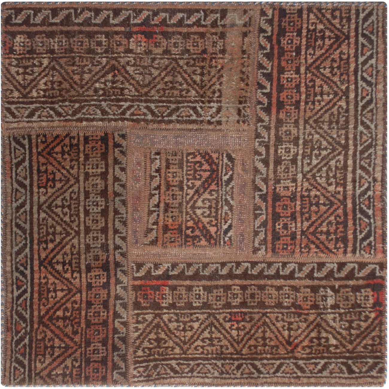 Main image of 复古波斯手工打结拼布地毯 方形 棕色