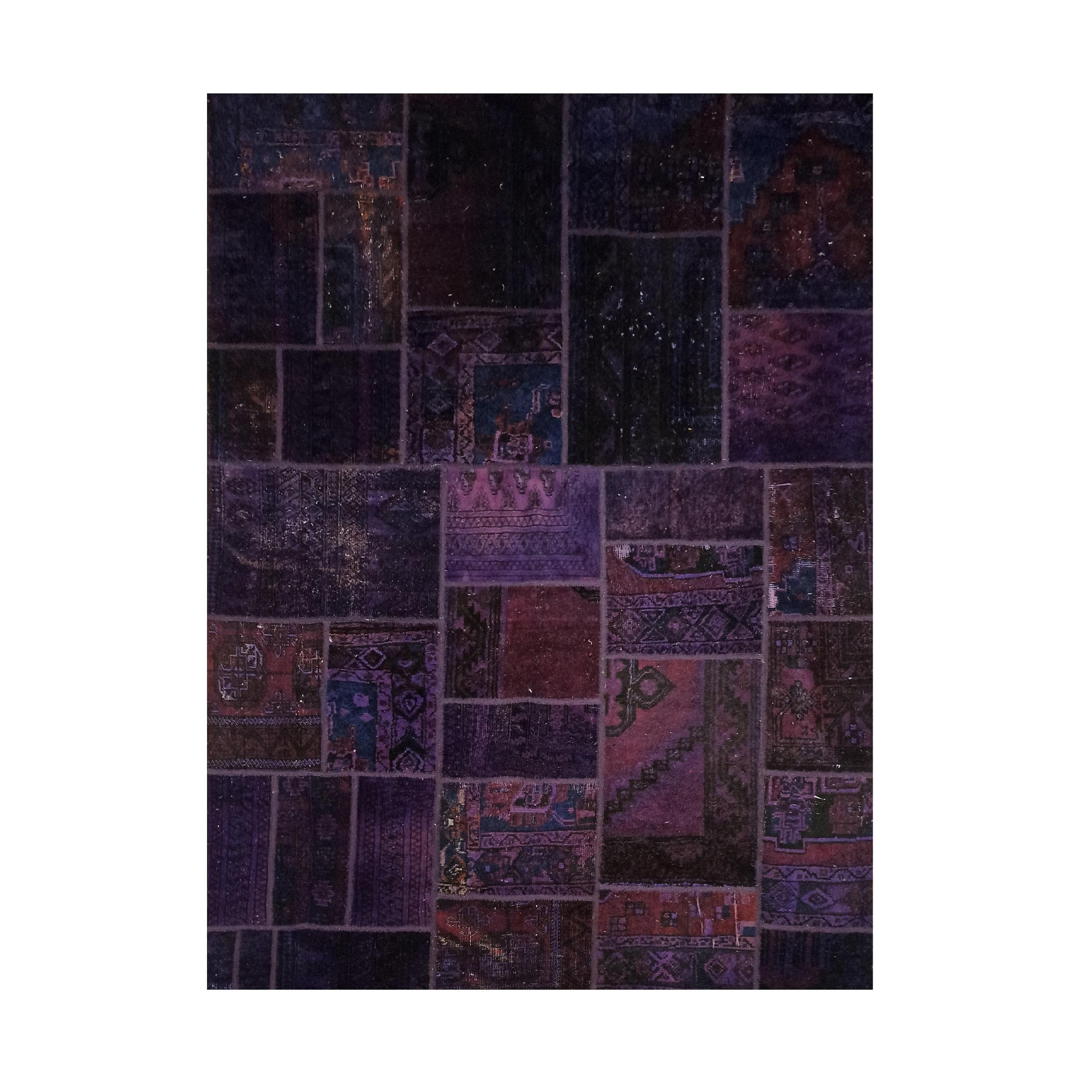 Main image of 复古波斯手工打结拼布地毯 紫色