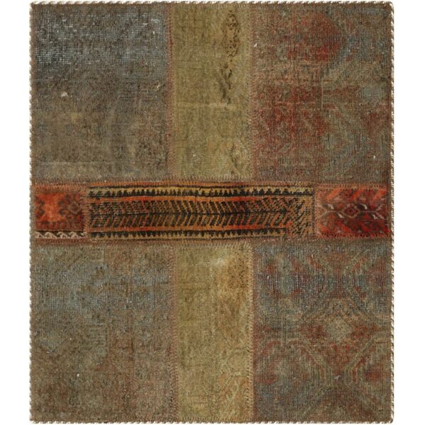 复古波斯手工打结拼布地毯 绿色