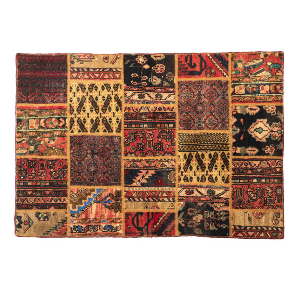 复古波斯手工打结拼布地毯 黄色