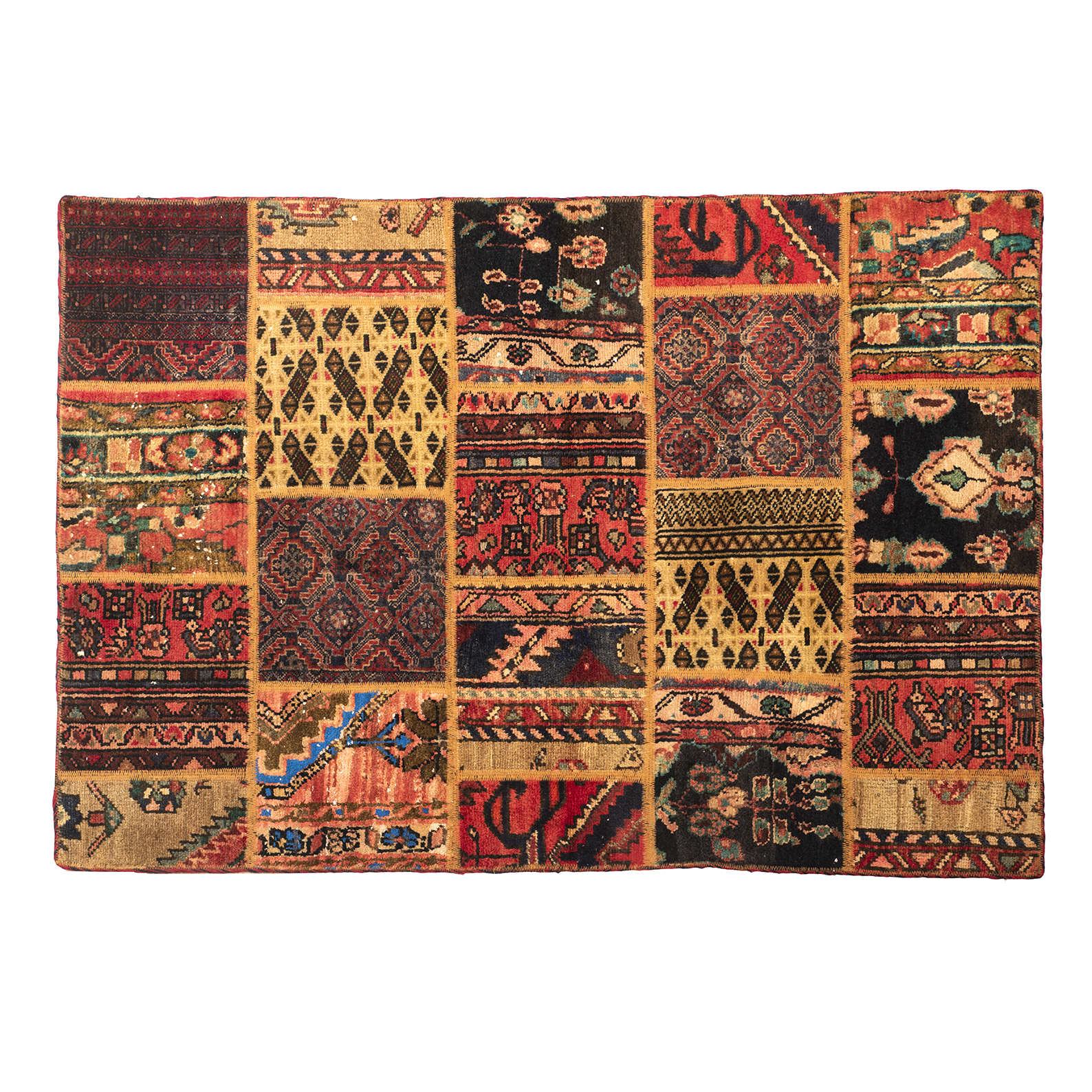 Main image of 复古波斯手工打结拼布地毯 黄色