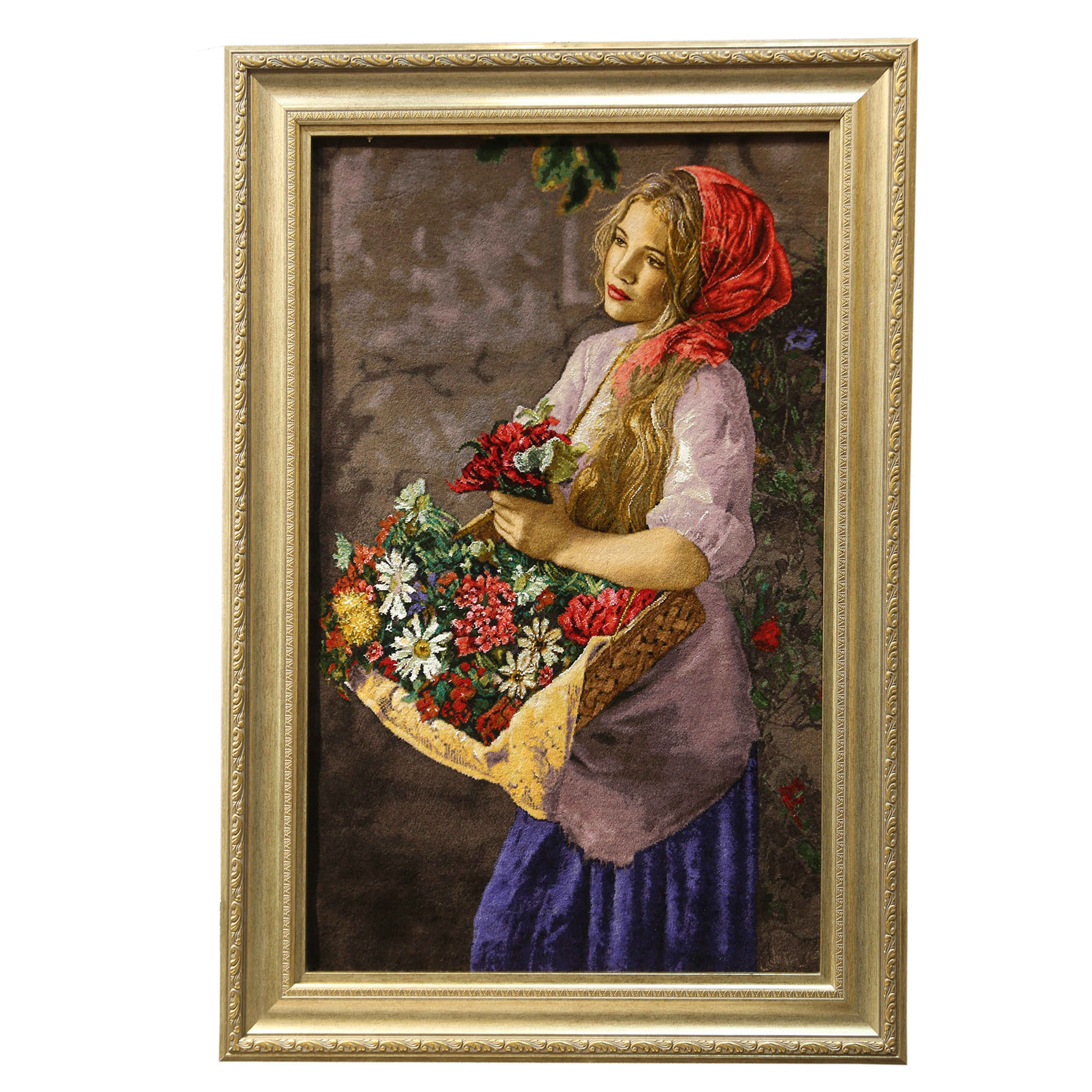 Main image of 手工结波斯挂毯 – 塔布里兹，少女与花卉图案