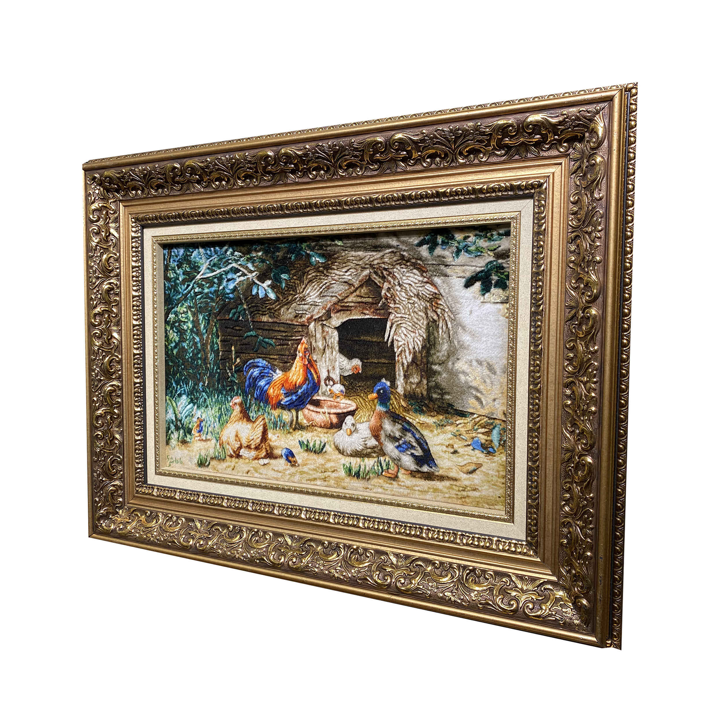 手工结波斯挂毯 – 塔布里兹,鸡与鸭图案