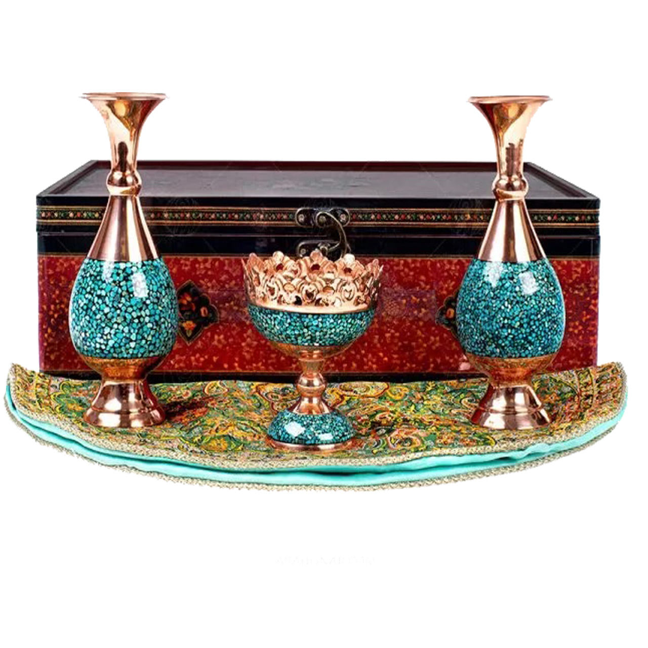 Main image of 珍藏波斯手工艺礼品套装——绿松石镶嵌花瓶与水果碗