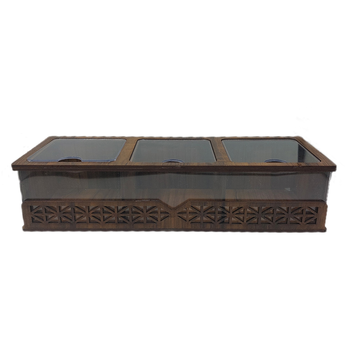 Main image of 紧凑型三格茶叶收纳盒 – 木质表面