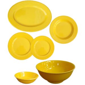 黄色美耐皿餐具套装 – 6人份，防摔耐用