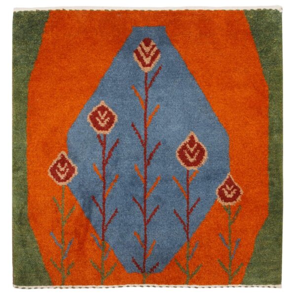 真正波斯加贝地毯 羊毛 手工编织于设拉子 蓝色花卉图案