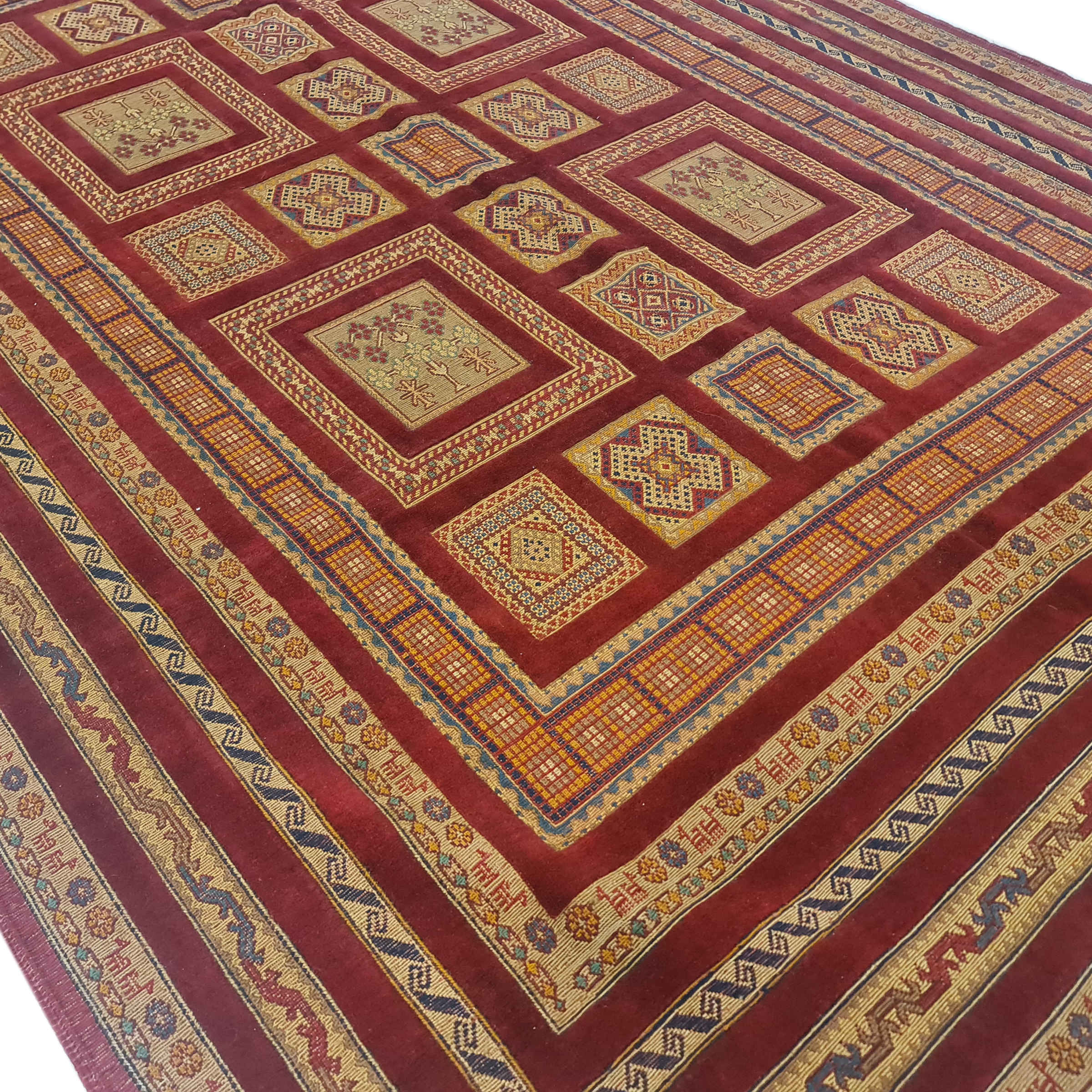 正宗波斯羊毛基利姆地毯 手工编织 几何砖红色