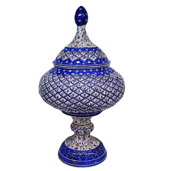 手工波斯铜制带盖糖碗 – 珐琅（Minakari）优雅款