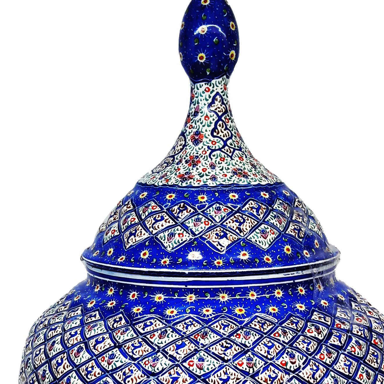 手工波斯铜制带盖糖碗 – 珐琅(Minakari)优雅款