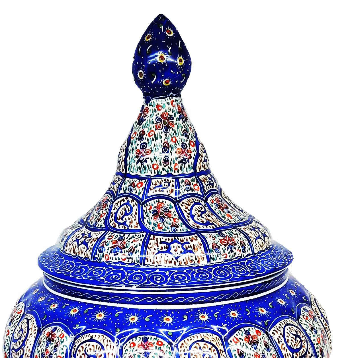 手工波斯铜制带盖糖碗 – 珐琅(Minakari)优雅款