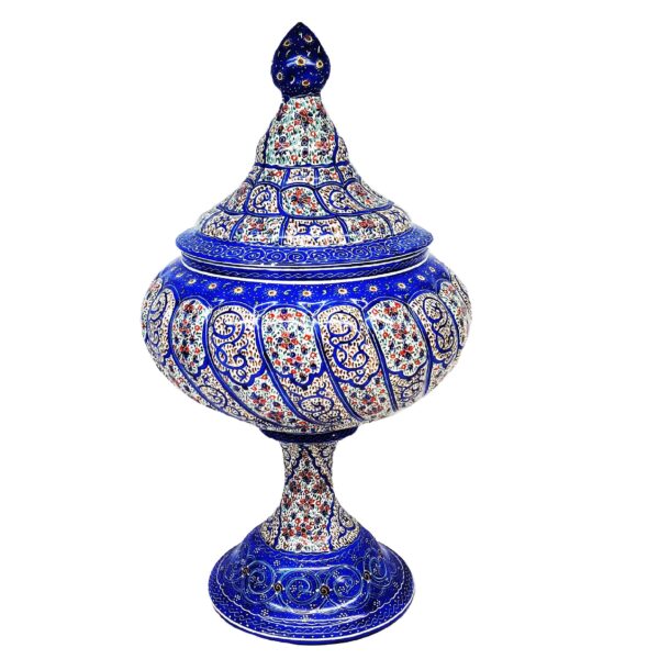 手工波斯铜制带盖糖碗 – 珐琅（Minakari）优雅款