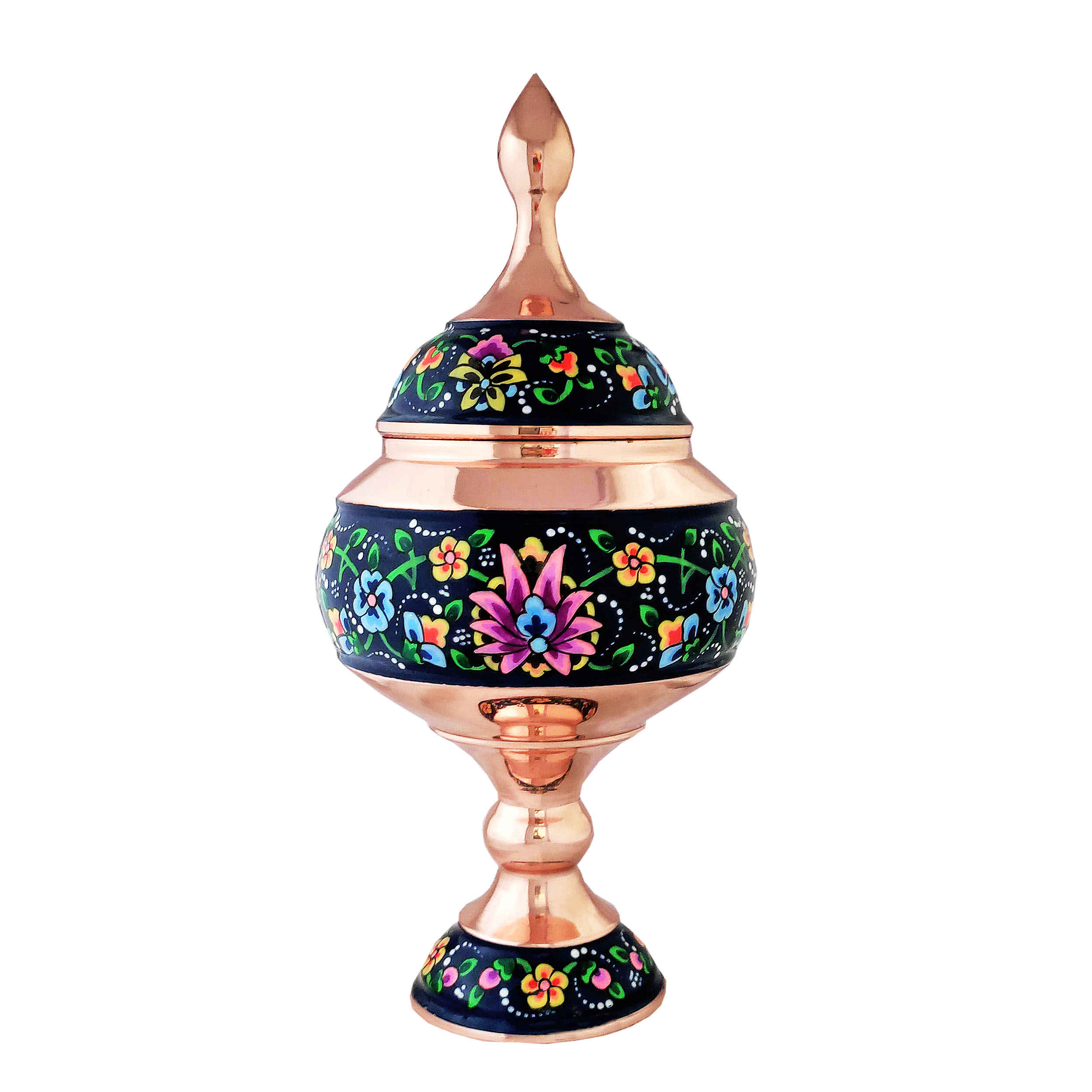 Main image of 手工波斯铜制带盖糖碗 – 珐琅（Minakari）花卉款