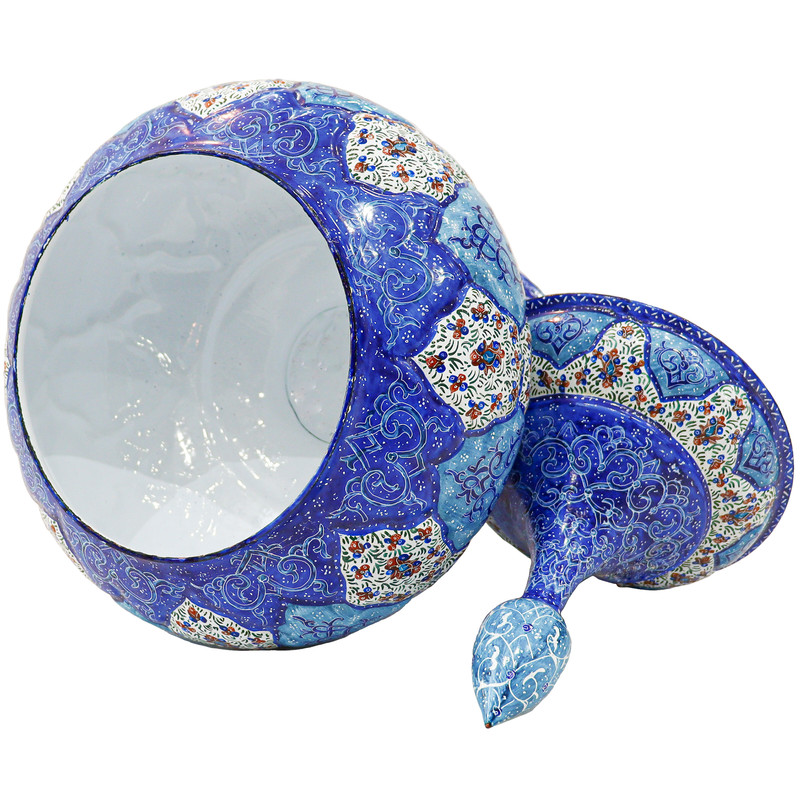 手工波斯铜制带盖糖碗 – 珐琅(Minakari)蓝色款