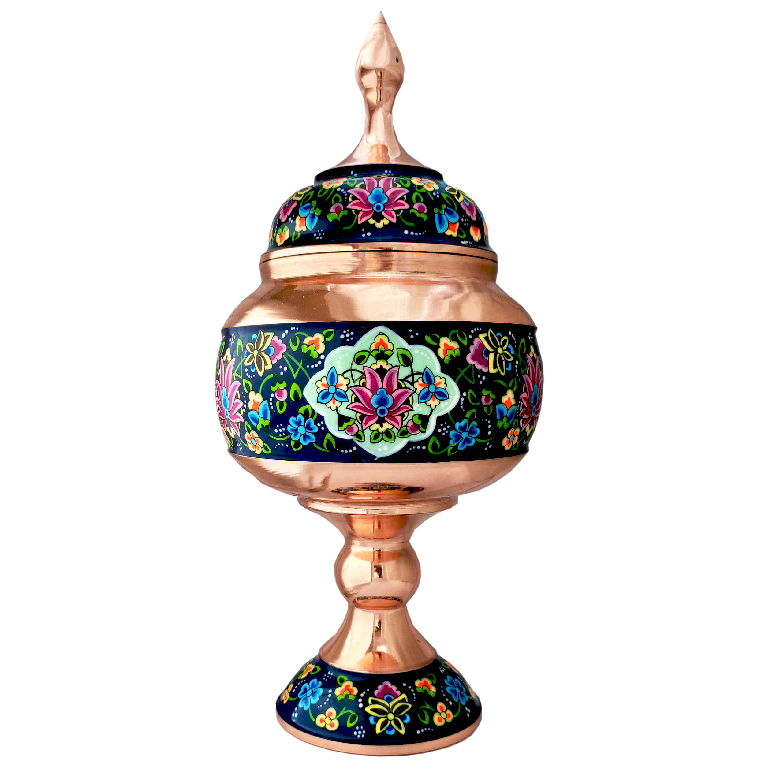 Main image of 手工波斯铜制带盖糖碗 – 珐琅（Minakari）Pardaz 款