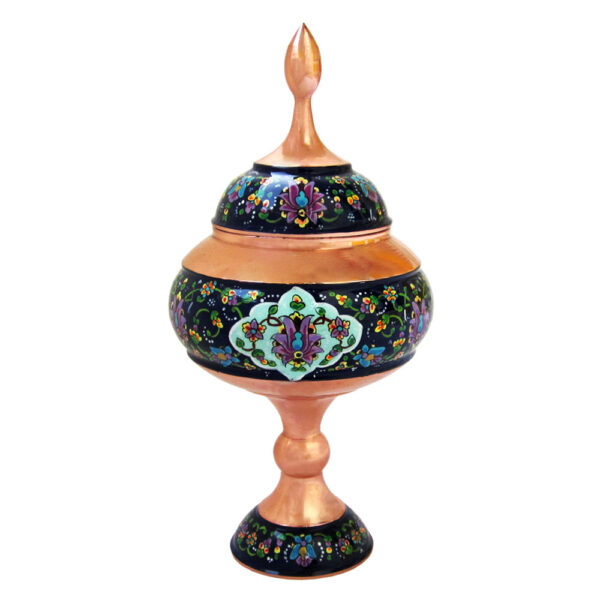 手工波斯铜制带盖糖碗 – 珐琅（Minakari）Pishvaz 款