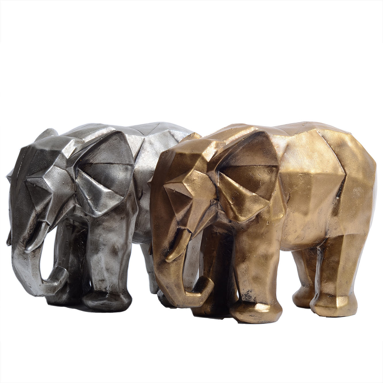几何立体派金色大象雕像 – 艺术雕塑