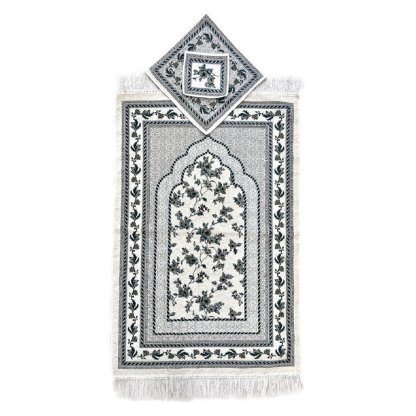 伊斯兰祈祷垫 加厚天鹅绒 Sajadah 花卉设计 灰色