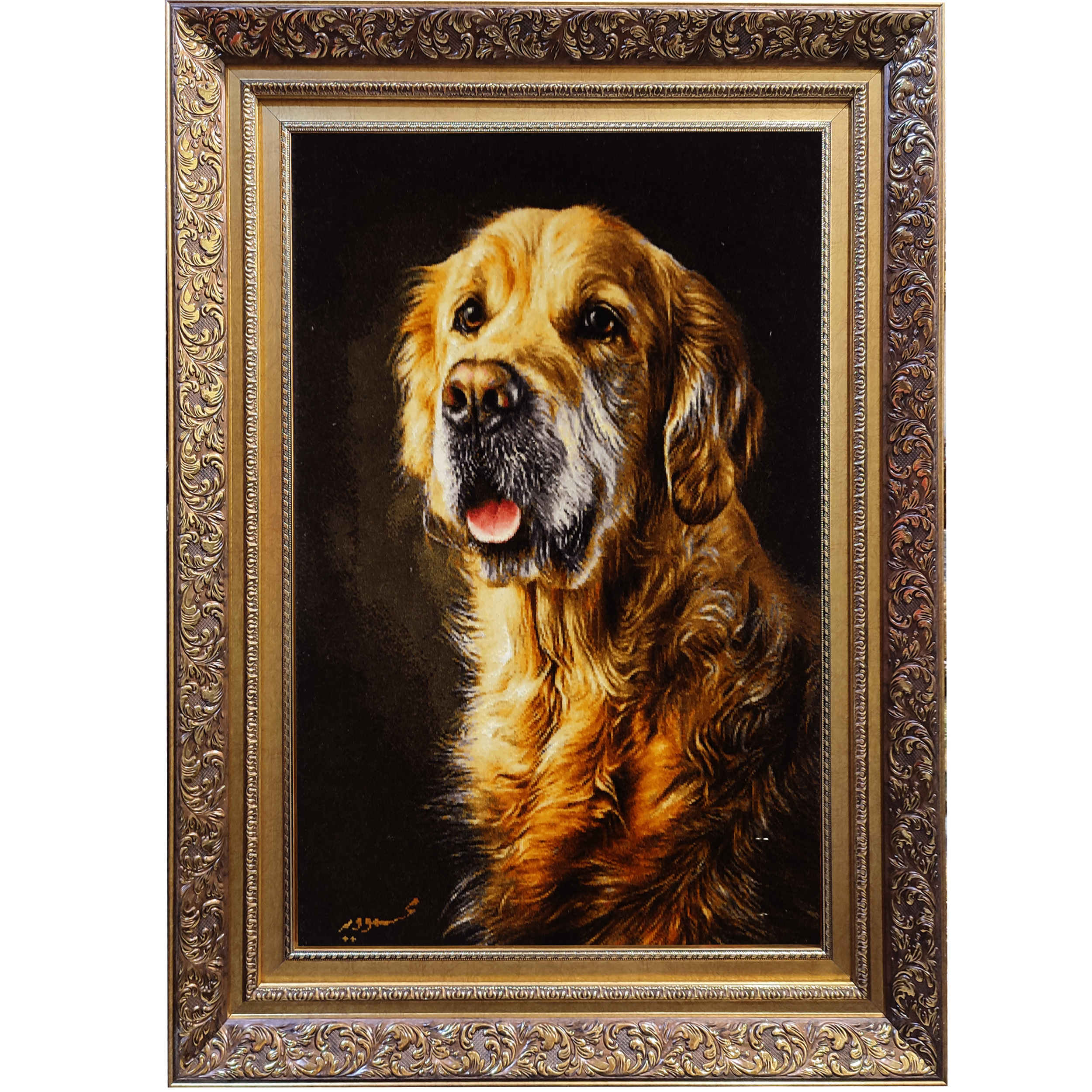 Main image of 手工结波斯挂毯 – 塔布里兹，金毛寻回犬图案