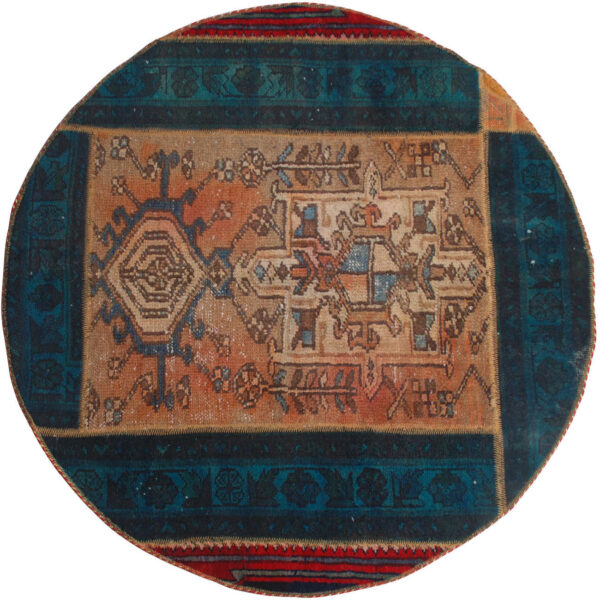 复古波斯手工结拼布地毯 棕绿拼色