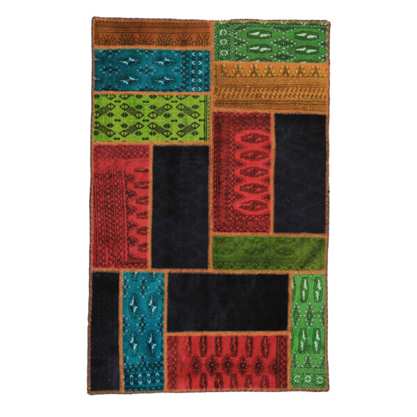 复古波斯手工结拼布地毯 红黑色