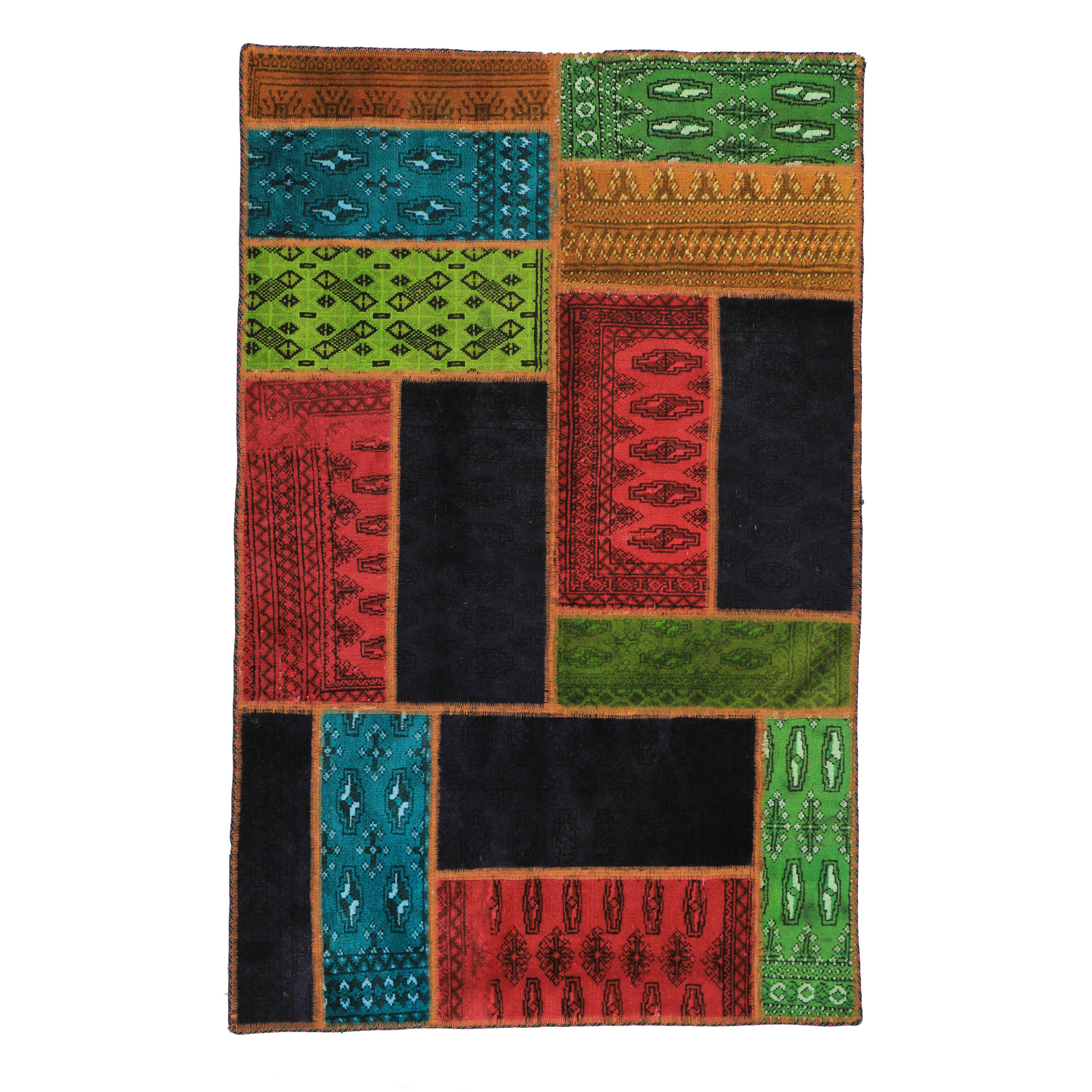 Main image of 复古波斯手工结拼布地毯 红黑色