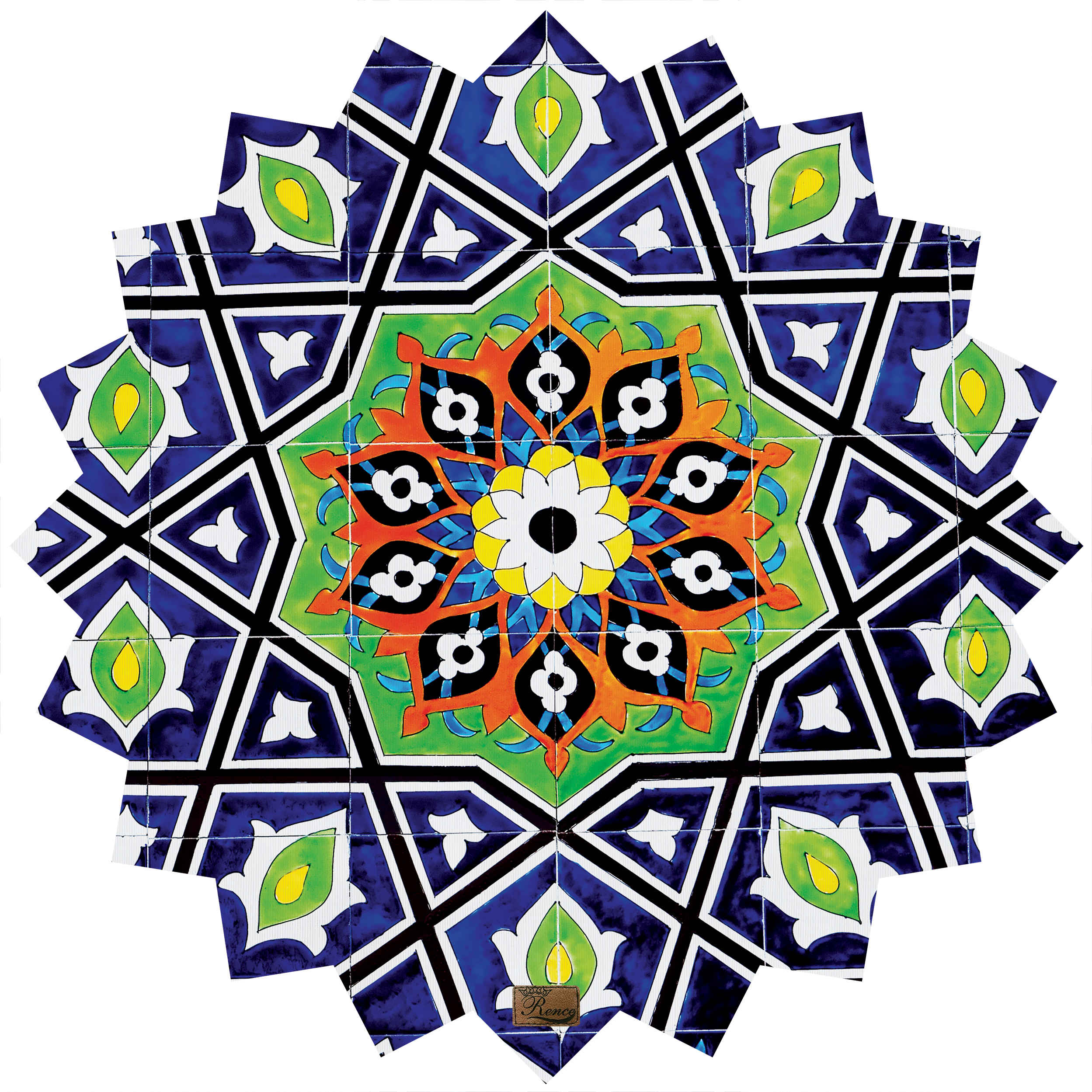 波斯天鹅绒桌布 – 马赛克瓷砖设计,蓝色