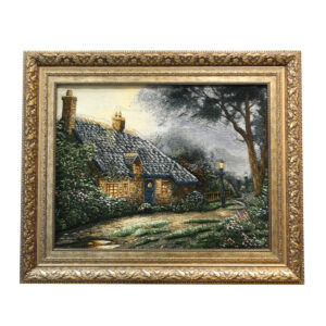 手工结波斯挂毯 – 塔布里兹，Thomas Kinkade 狐尾花小屋图案