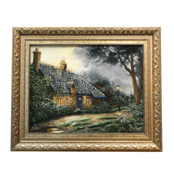 手工结波斯挂毯 – 塔布里兹，Thomas Kinkade 狐尾花小屋图案