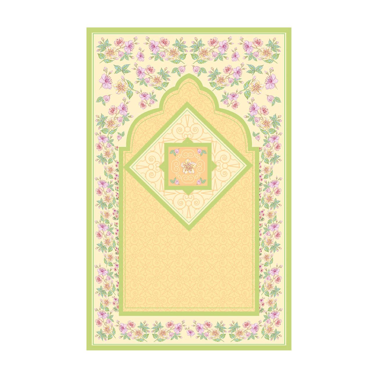 Main image of 天鹅绒伊斯兰祈祷垫 Janamaz 花卉黄色款
