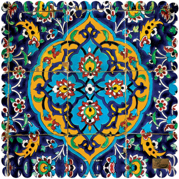 天鹅绒桌布 – 波斯优雅瓷砖蓝色款