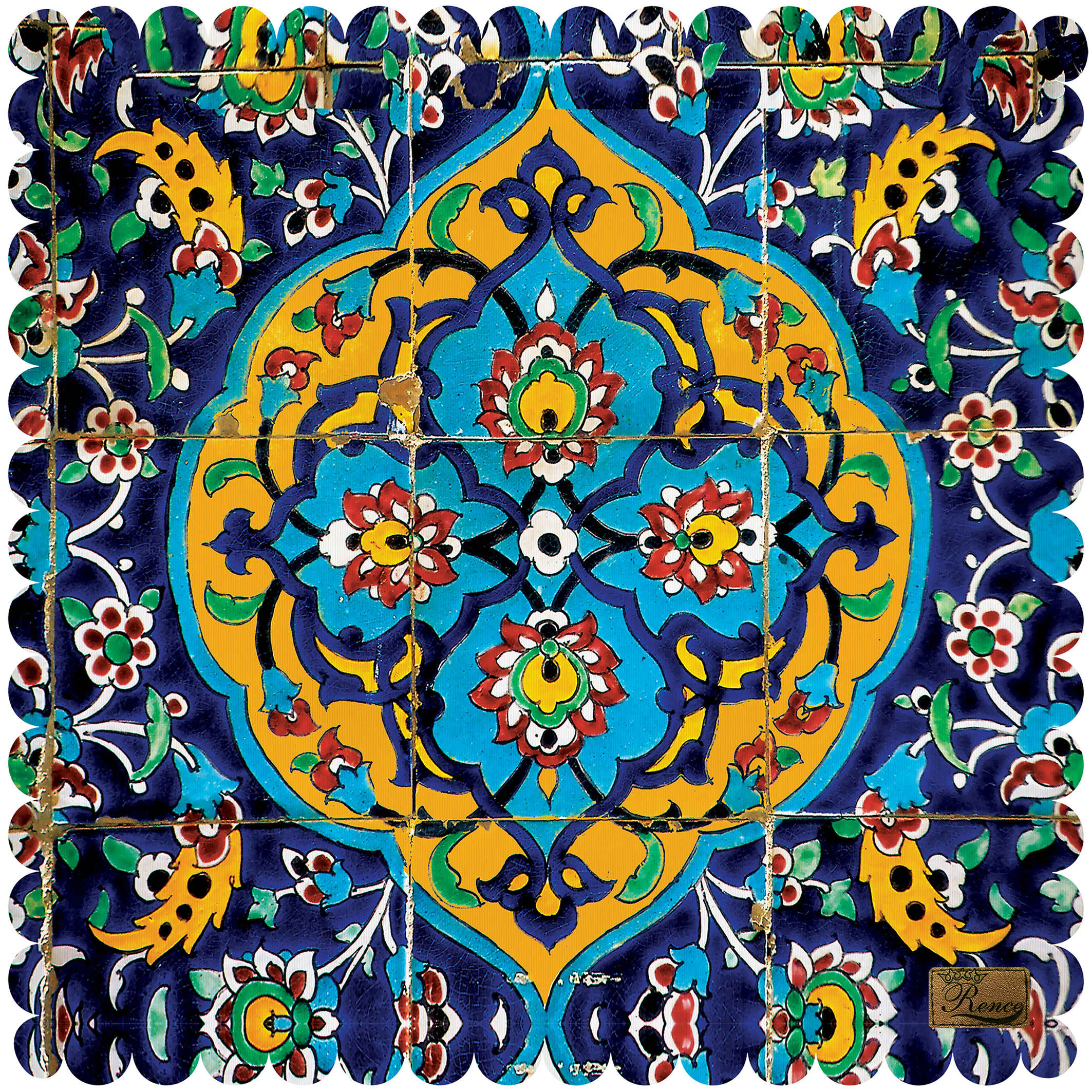 天鹅绒桌布 – 波斯优雅瓷砖蓝色款