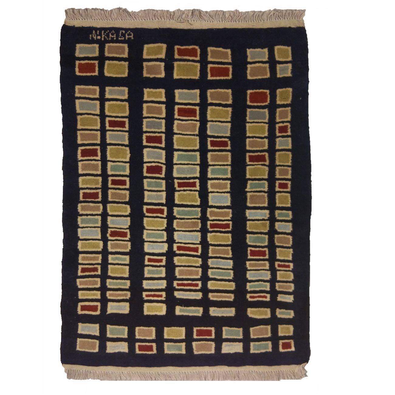 Main image of 真正波斯加贝羊毛地毯 手工编织于法尔斯 几何 黑色