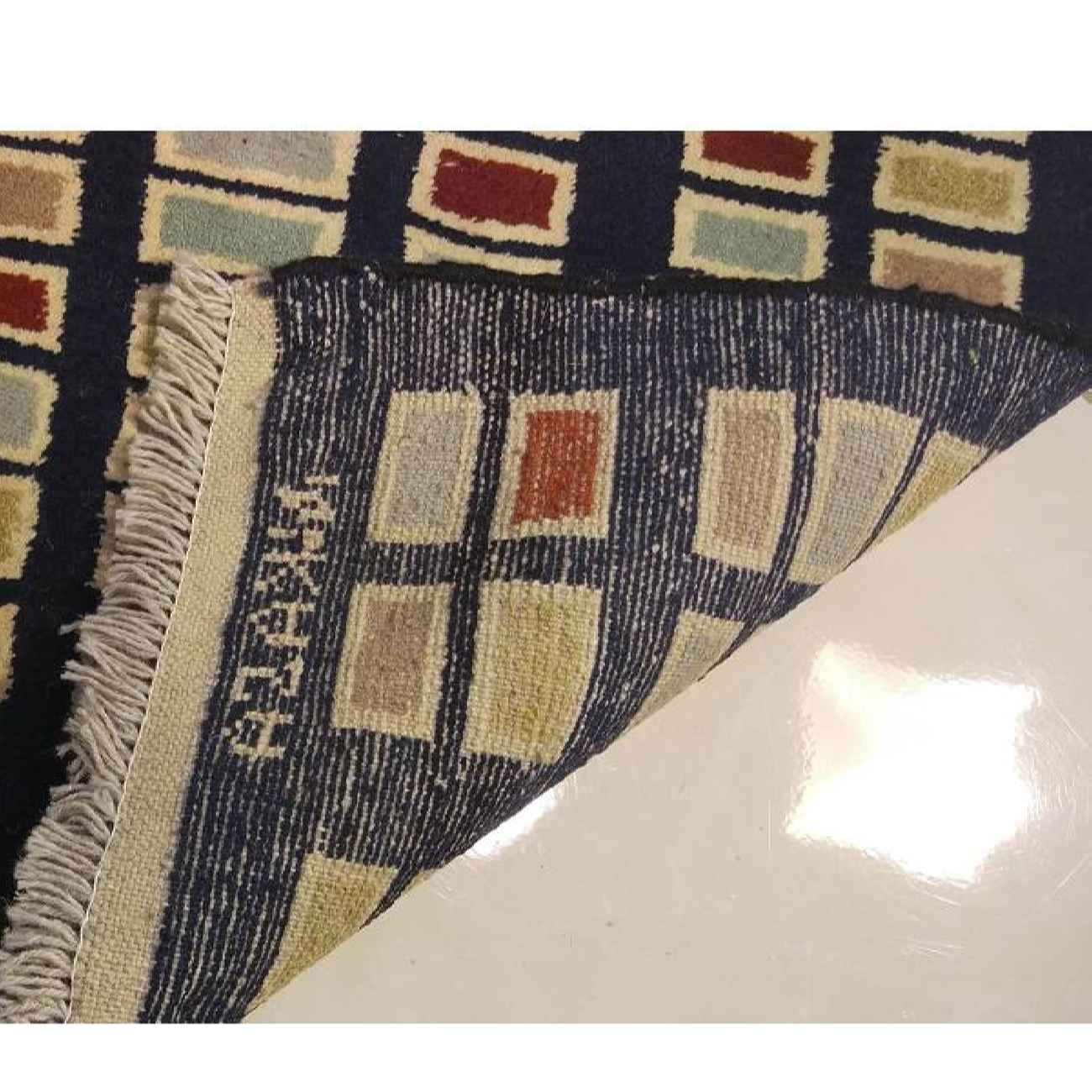 真正波斯加贝羊毛地毯 手工编织于法尔斯 几何 黑色