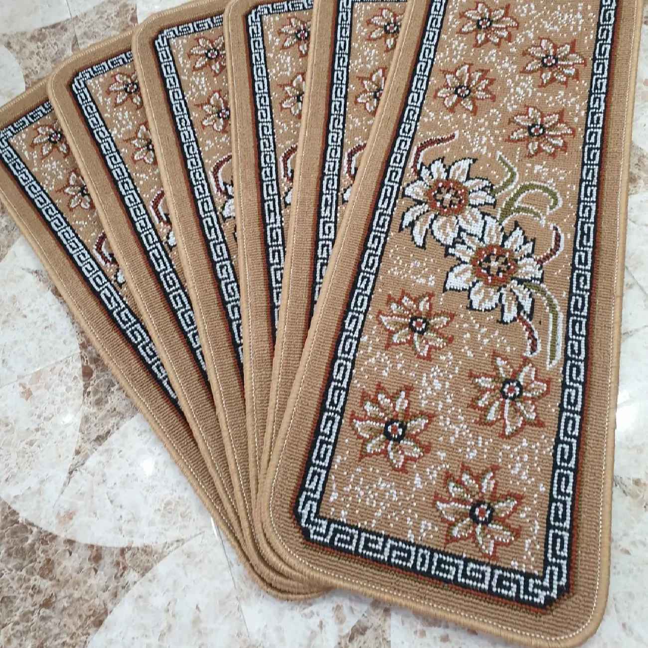 室内楼梯地毯踏步 – 波斯风格花卉设计，6片装