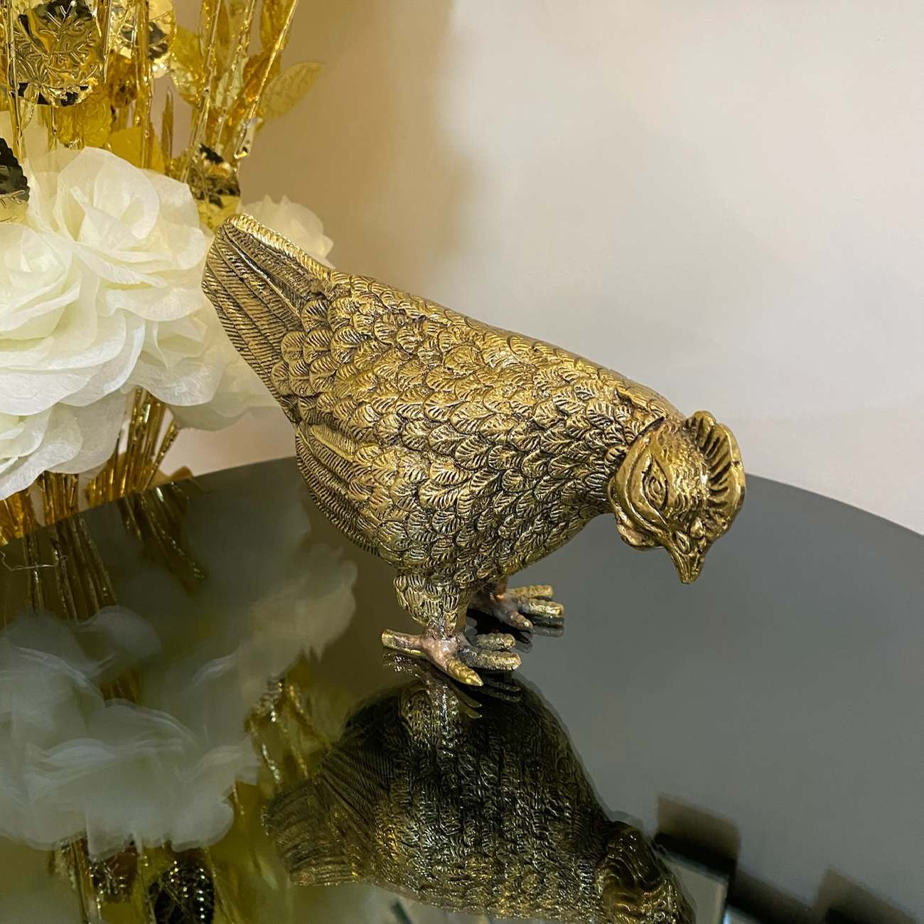 黄铜母鸡装饰雕像 – 农场动物雕塑